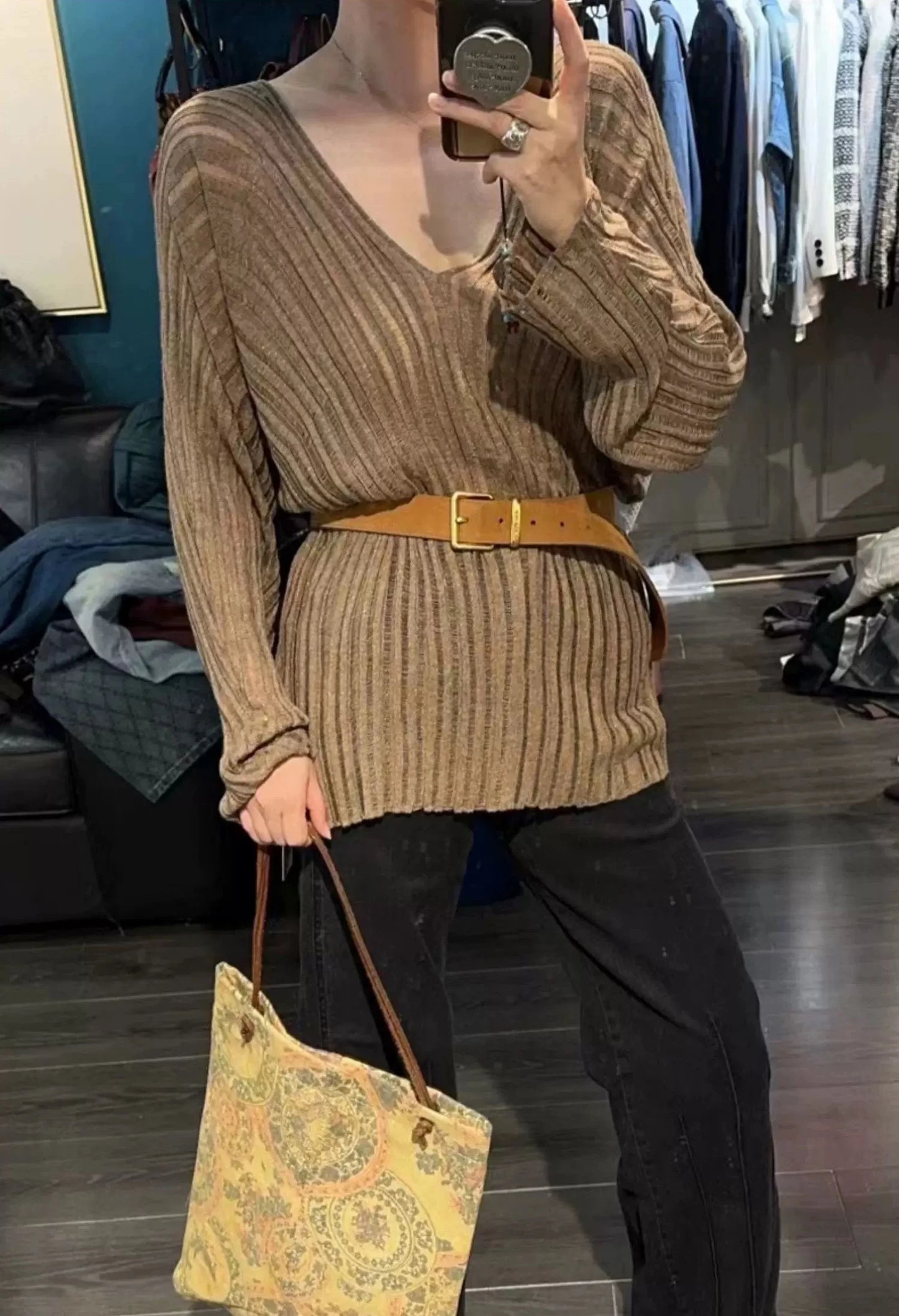 Ceinture vintage en cuir suède Lina