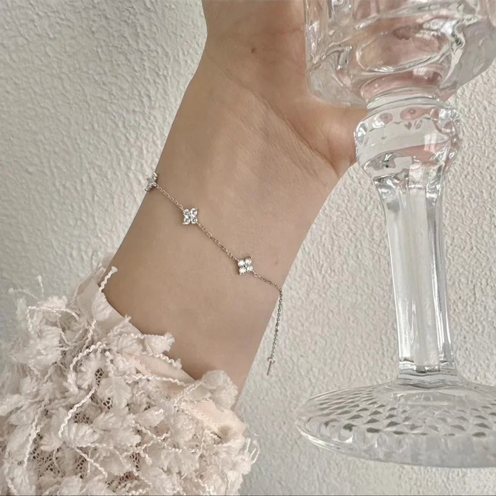 Collier et bracelet trèfle en acier inoxydable
