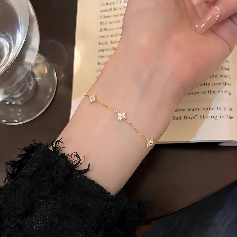 Collier et bracelet trèfle en acier inoxydable