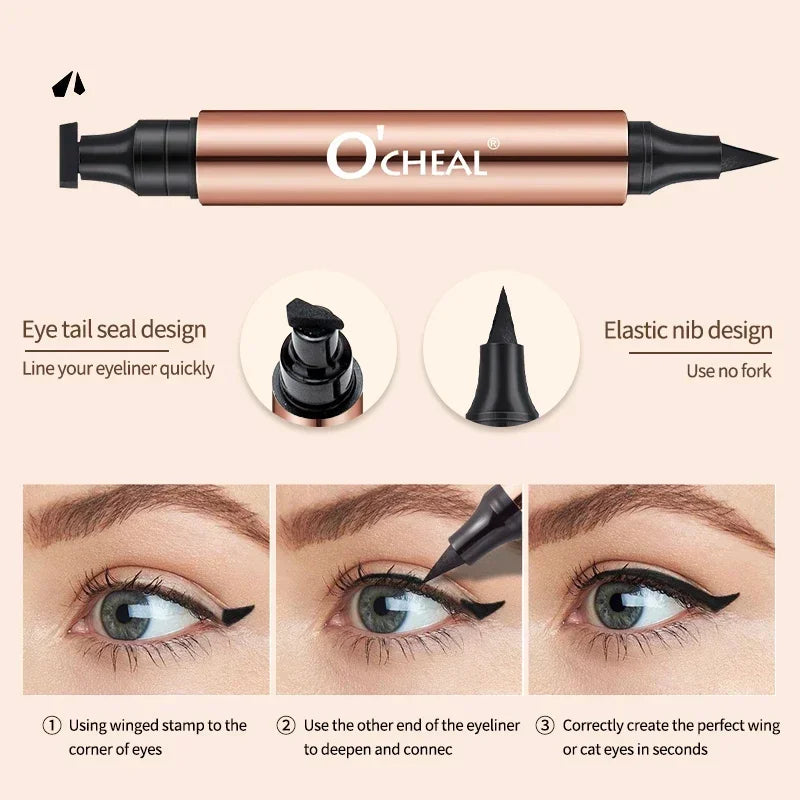 Eyeliner stamp double tête – Noir, waterproof et séchage rapide