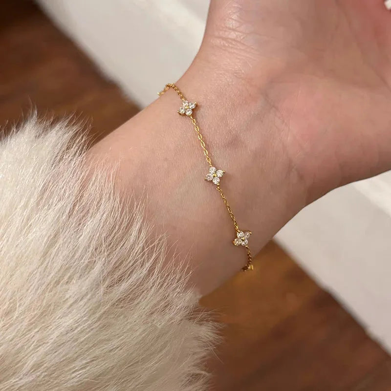 Collier et bracelet trèfle en acier inoxydable