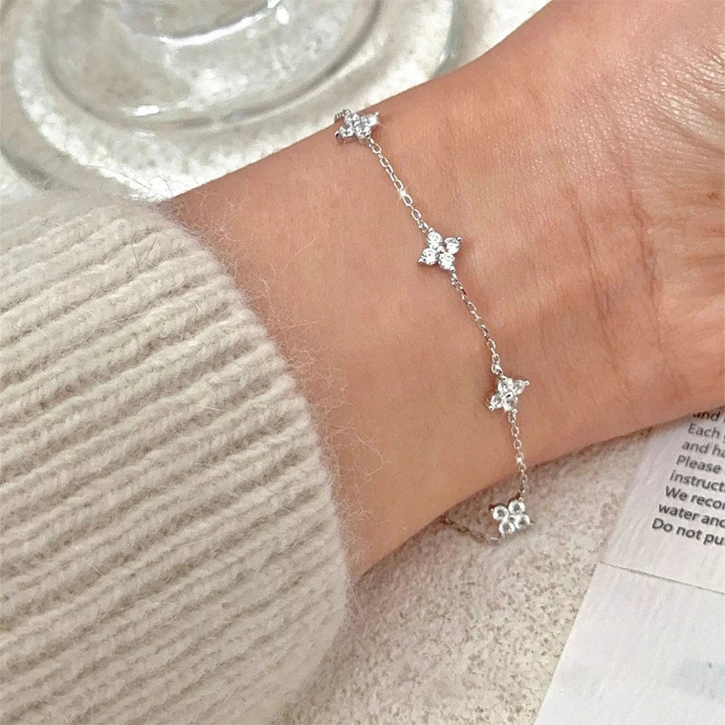 Collier et bracelet trèfle en acier inoxydable