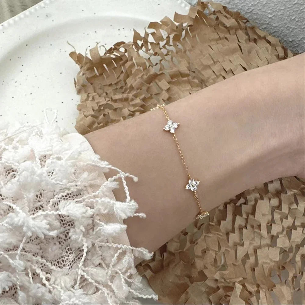 Collier et bracelet trèfle en acier inoxydable