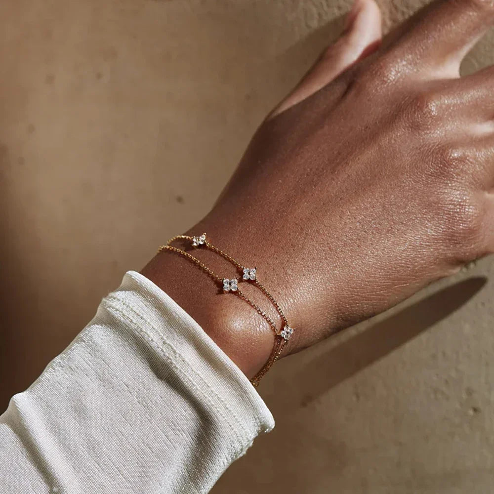 Collier et bracelet trèfle en acier inoxydable